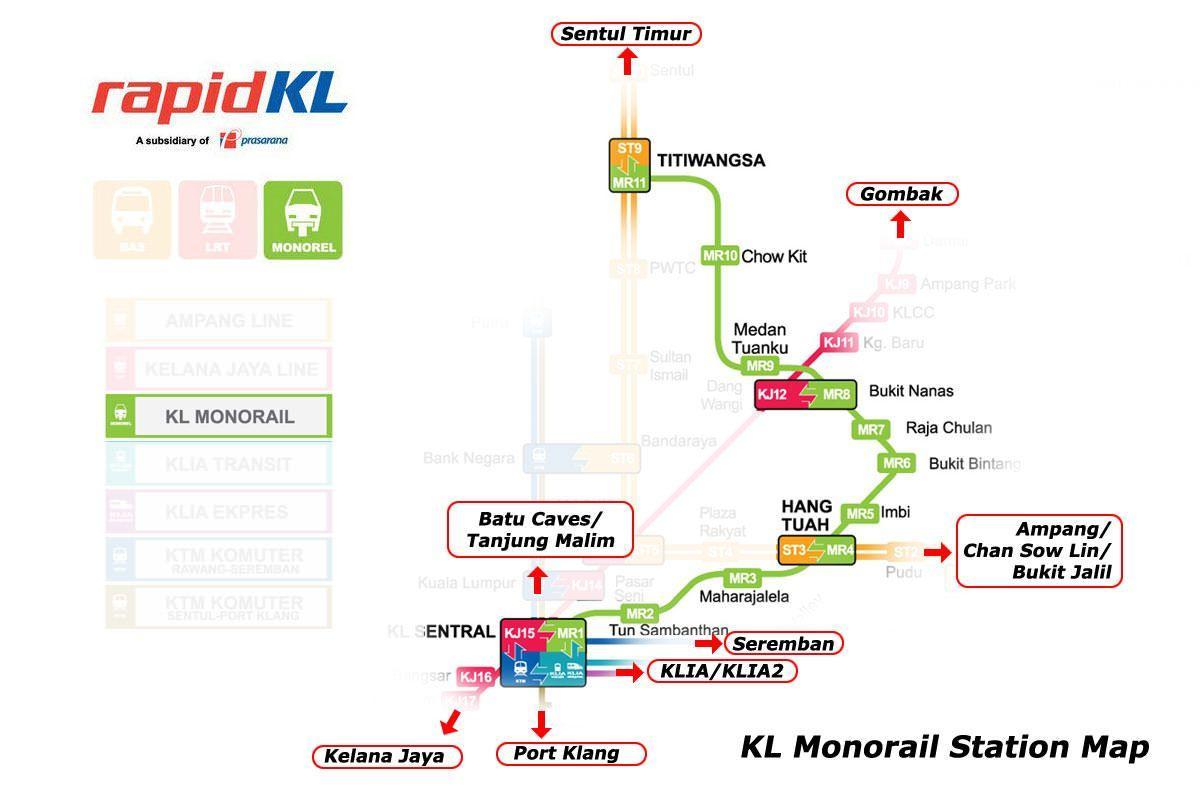 kuala lumpur monorail mapě