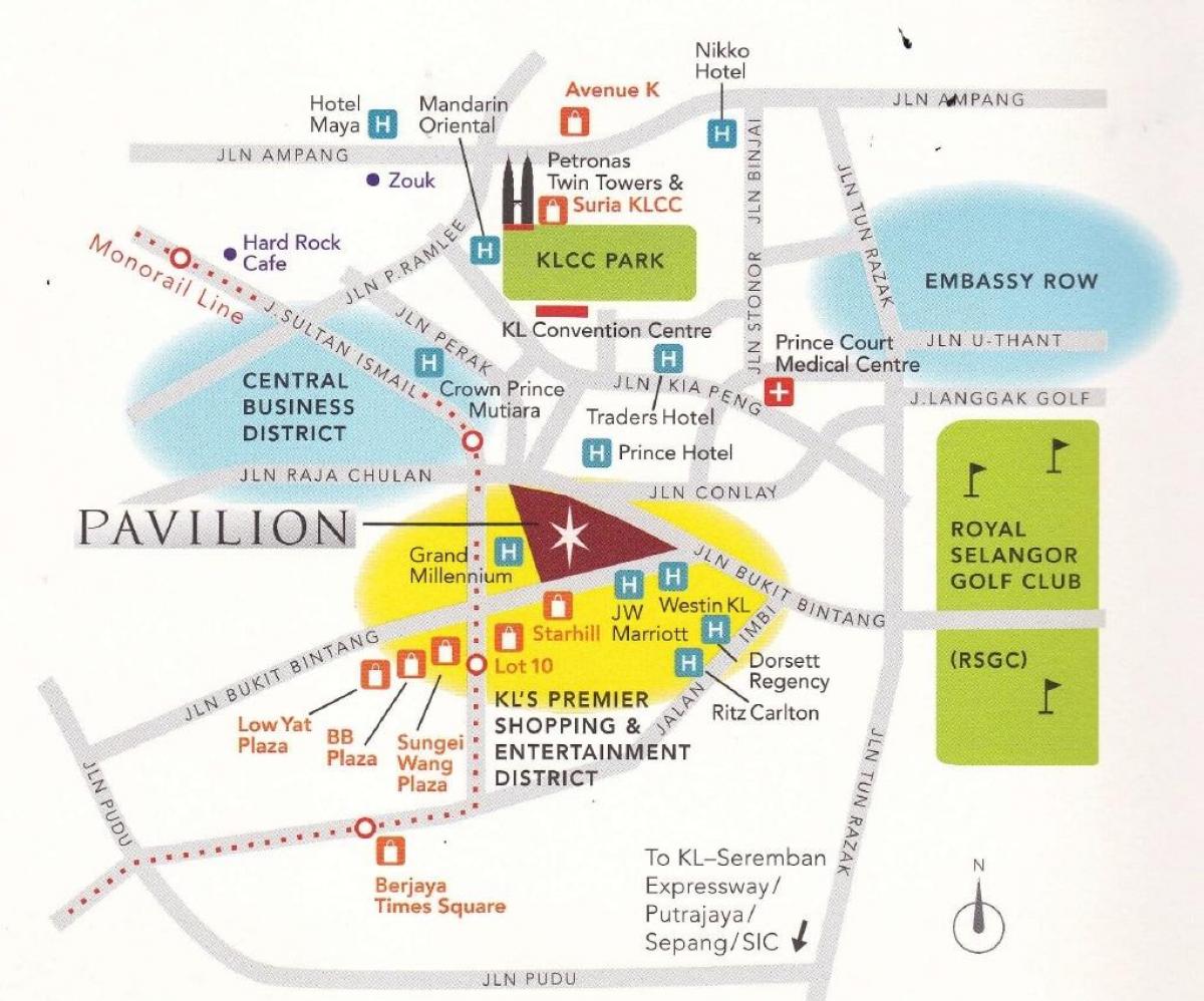 mapa nákupního střediska pavilion mall, kuala lumpur