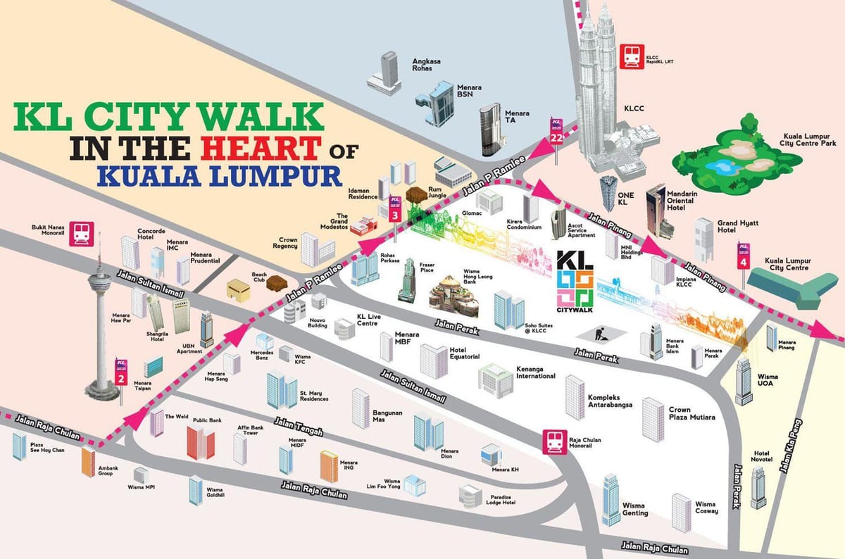 kuala lumpur pěší turistické mapy
