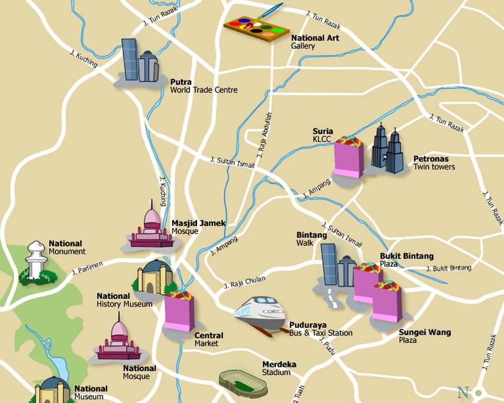 kuala lumpur turistických míst mapě
