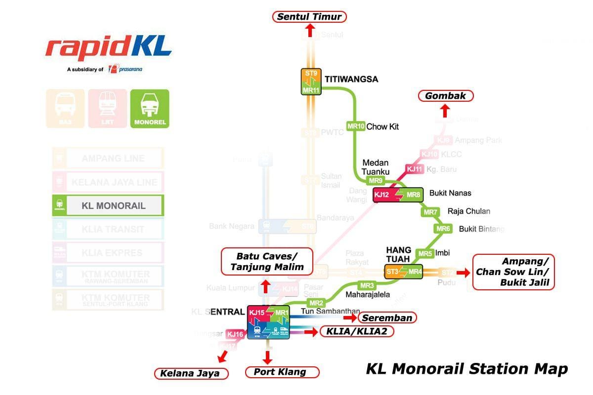 malajsie vlak line mapy