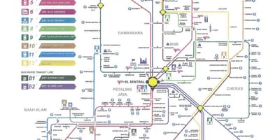 Kuala lumpur tranzitní železniční mapě