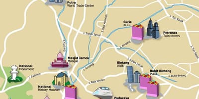 Kuala lumpur turistických míst mapě